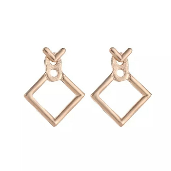 Gold tone Square Jacket Stud Earrings ear ring - Picture 3 of 4